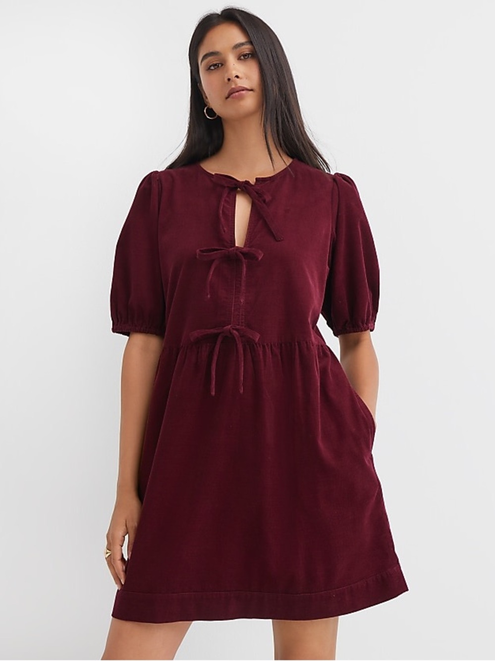 Loft Corduroy Bow Mini Pocket Dress